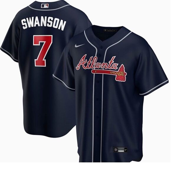 KIDS Nike Dansby Swanson#7 Navy Atlanta Braves Alternate Player Name Jersey LARG - Picture 1 of 8